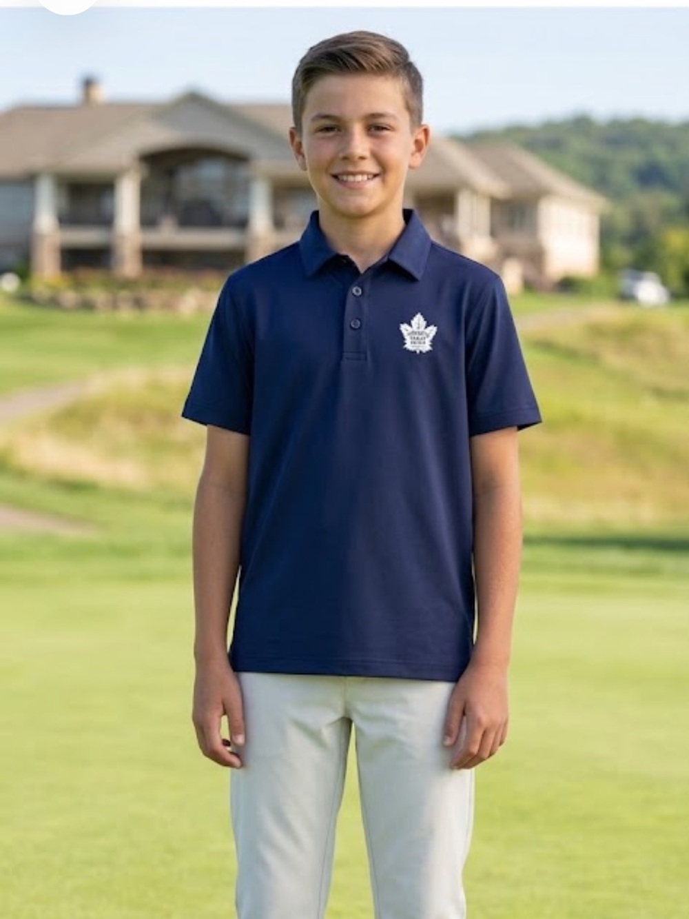 Toronto Maple Leafs kids Navy Blue Gulf polo Shirt youth large size 10-12